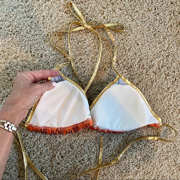 Purple coral & gold strappy high waisted bikini M - Picture 5 of 5